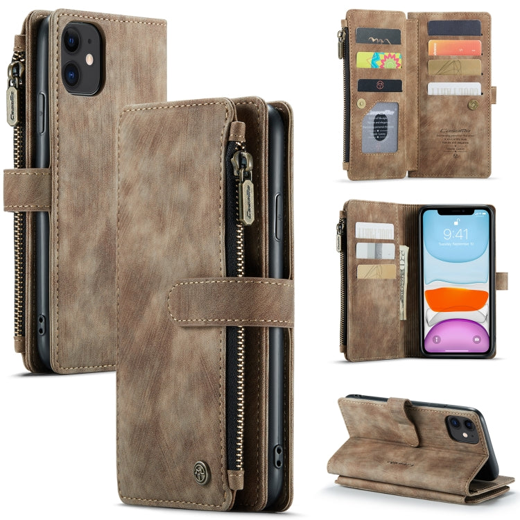 For iPhone 11 CaseMe-C30 PU + TPU Multifunctional Horizontal Flip Leather Case with Holder & Card Slot & Wallet & Zipper Pocket (Brown) - iPhone 11 Cases by CaseMe | Online Shopping South Africa | PMC Jewellery | Buy Now Pay Later Mobicred