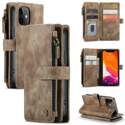 For iPhone 12 mini CaseMe-C30 PU + TPU Multifunctional Horizontal Flip Leather Case with Holder & Card Slot & Wallet & Zipper Pocket (Brown) - iPhone 12 mini Cases by CaseMe | Online Shopping South Africa | PMC Jewellery | Buy Now Pay Later Mobicred