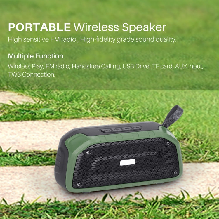 New Rixing NR-906FM TWS Waterproof Bluetooth Speaker Support Hands-free Call / FM with Handle & Antenna(Army Green) - Desktop Speaker by NewRixing | Online Shopping South Africa | PMC Jewellery | Buy Now Pay Later Mobicred