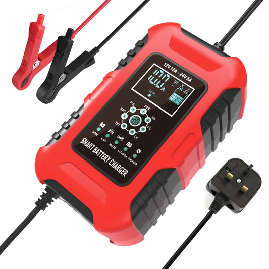 FOXSUR 10A 12V 7-segment Motorcycle / Car Smart Battery Charger, Plug Type:UK Plug(Red) - Battery Charger by FOXSUR | Online Shopping South Africa | PMC Jewellery | Buy Now Pay Later Mobicred