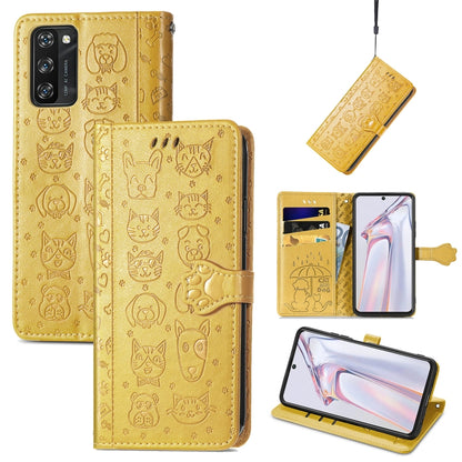For Blackview A100 Lovely Cat and Dog Embossing Pattern Horizontal Flip Leather Case , with Holder & Card Slots & Wallet & Cartoon Clasp & Lanyard(Yellow) - More Brand by PMC Jewellery | Online Shopping South Africa | PMC Jewellery | Buy Now Pay Later Mobicred