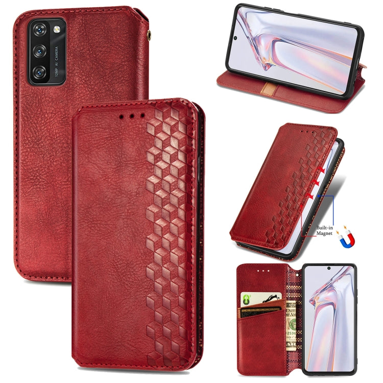 For Blackview A100 Cubic Grid Pressed Horizontal Flip Magnetic PU Leather Case with Holder & Card Slots & Wallet(Red) - More Brand by PMC Jewellery | Online Shopping South Africa | PMC Jewellery