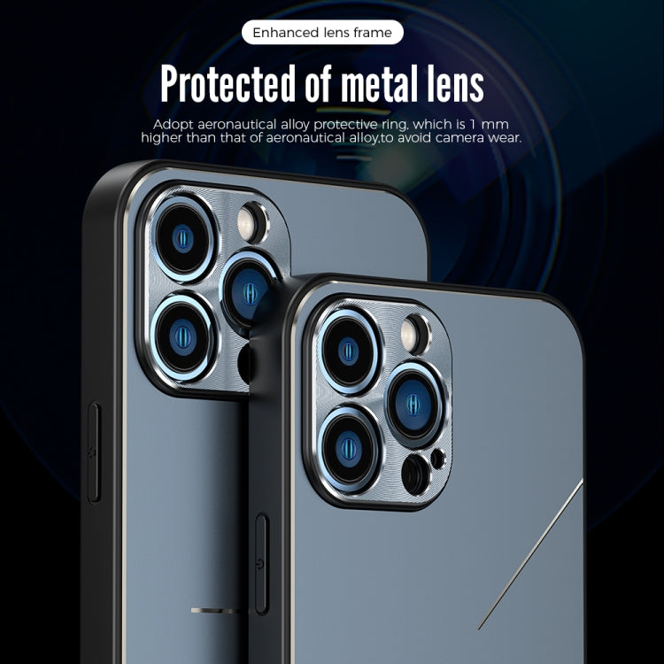 For iPhone 13 R-JUST RJ-52 3-Line Style Metal TPU Shockproof Protective Case(Blue) - iPhone 13 Cases by R-JUST | Online Shopping South Africa | PMC Jewellery