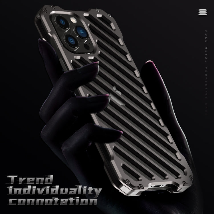 For iPhone 13 Pro R-JUST RJ-50 Hollow Breathable Armor Metal Shockproof Protective Case(Silver Grey) - iPhone 13 Pro Cases by R-JUST | Online Shopping South Africa | PMC Jewellery