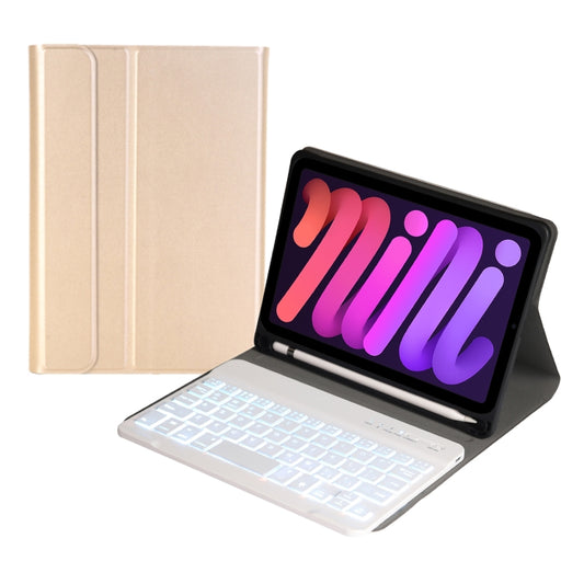 A06BS Ultra-thin Backlight Bluetooth Keyboard Leather Tablet Case with Holder & Pen Slot For iPad mini 6(Gold) - For iPad mini by PMC Jewellery | Online Shopping South Africa | PMC Jewellery