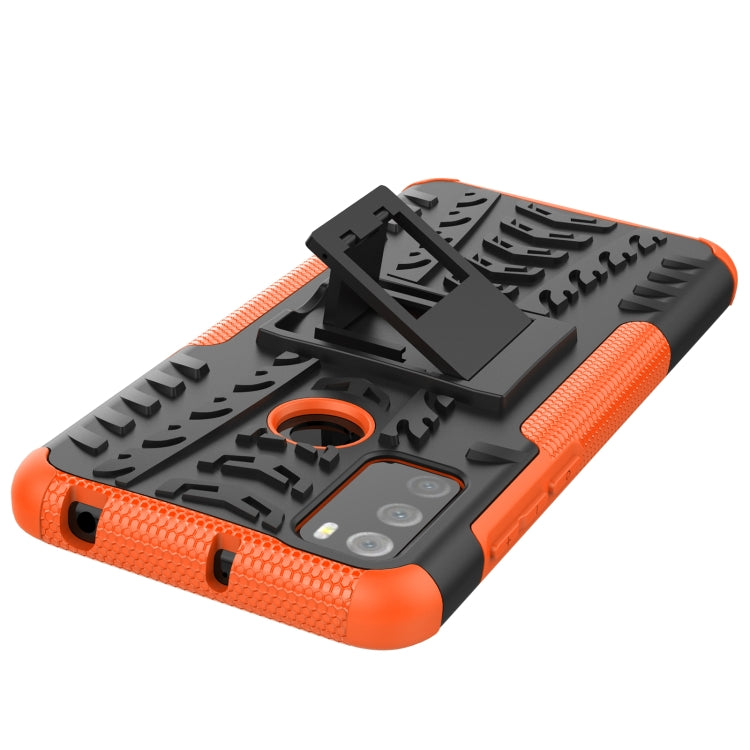 For Alcatel 3L (2021) Tire Texture Shockproof TPU+PC Protective Case with Holder(Orange) - Alcatel Cases by PMC TechLife | Online Shopping South Africa | PMC TechLife | Buy Now Pay Later Mobicred