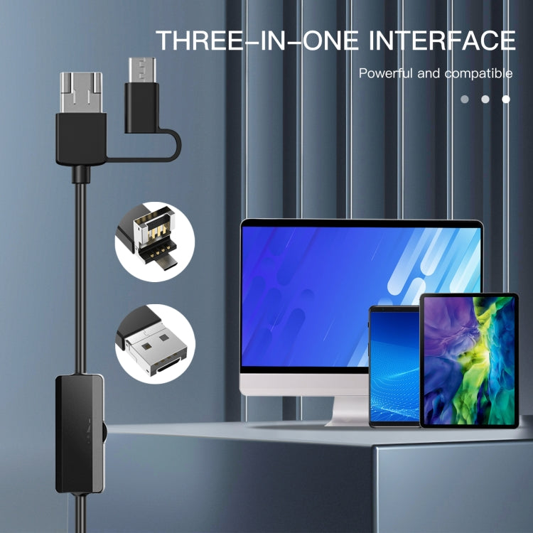 AN100 3 in 1 IP68 Waterproof USB-C / Type-C + Micro USB + USB Dual Cameras Industrial Digital Endoscope with 9 LEDs, Support Android System, Lens Diameter: 8mm, Length:10m Hard Cable -  by PMC Jewellery | Online Shopping South Africa | PMC Jewellery | Buy Now Pay Later Mobicred