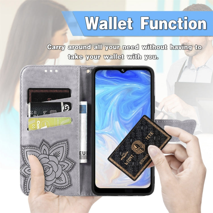 For DOOGEE N40 Pro Butterfly Love Flowers Embossed Horizontal Flip Leather Case with Holder & Card Slots & Wallet & Lanyard(Grey) - More Brand by PMC Jewellery | Online Shopping South Africa | PMC Jewellery | Buy Now Pay Later Mobicred