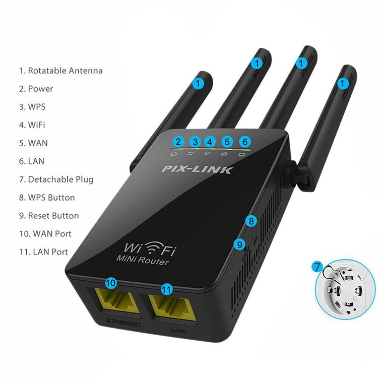 Wireless Smart WiFi Router Repeater with 4 WiFi Antennas, Plug Specification:US Plug(Black) - Wireless Routers by PMC Jewellery | Online Shopping South Africa | PMC Jewellery | Buy Now Pay Later Mobicred