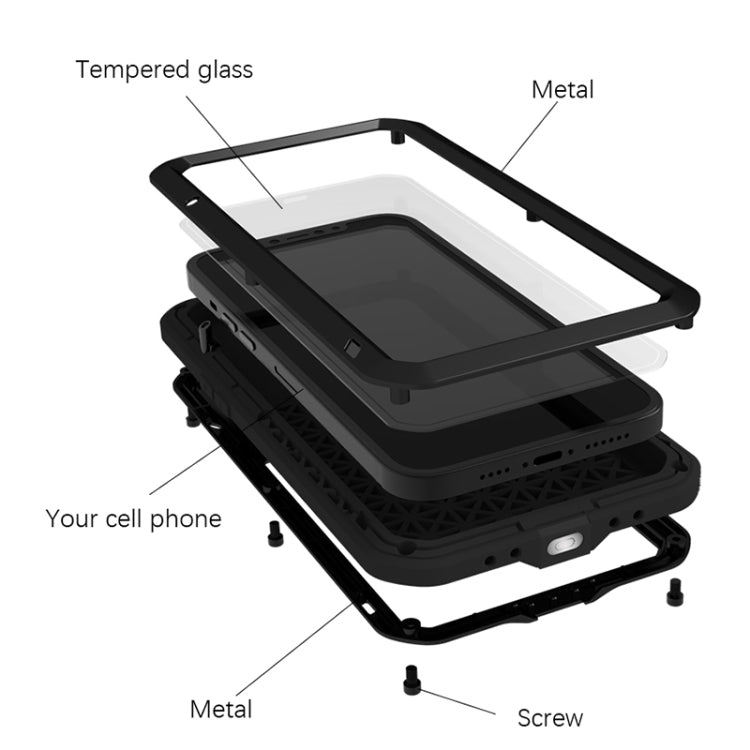 For iPhone 13 LOVE MEI Metal Shockproof Life Waterproof Dustproof Protective Phone Case(Black) - iPhone 13 Cases by LOVE MEI | Online Shopping South Africa | PMC TechLife | Buy Now Pay Later Mobicred