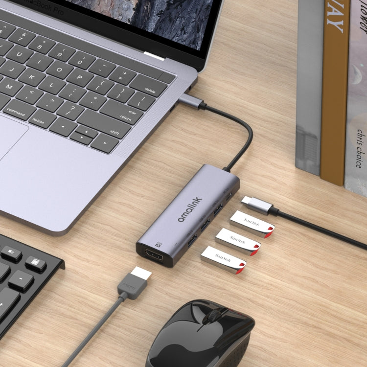 amalink 95123D Type-C / USB-C to HDMI + 3 Ports USB + PD 3.0 Multi-function HUB(Grey) - USB HUB by amalink | Online Shopping South Africa | PMC Jewellery | Buy Now Pay Later Mobicred