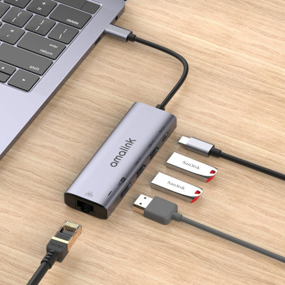 amalink 95125D Type-C / USB-C to HDMI + RJ45 + 2 Ports USB + PD 3.0 Multi-function HUB(Grey) - USB HUB by amalink | Online Shopping South Africa | PMC Jewellery | Buy Now Pay Later Mobicred