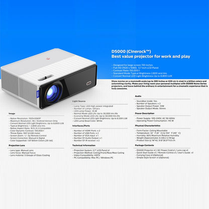 VIVIBRIGHT D5000 1920x1080P 420ANSI 6000Lumens LCD + LED HD Digital Projector, Android 9.0 EU Plug - LED Projector by VIVIBRIGHT | Online Shopping South Africa | PMC Jewellery | Buy Now Pay Later Mobicred