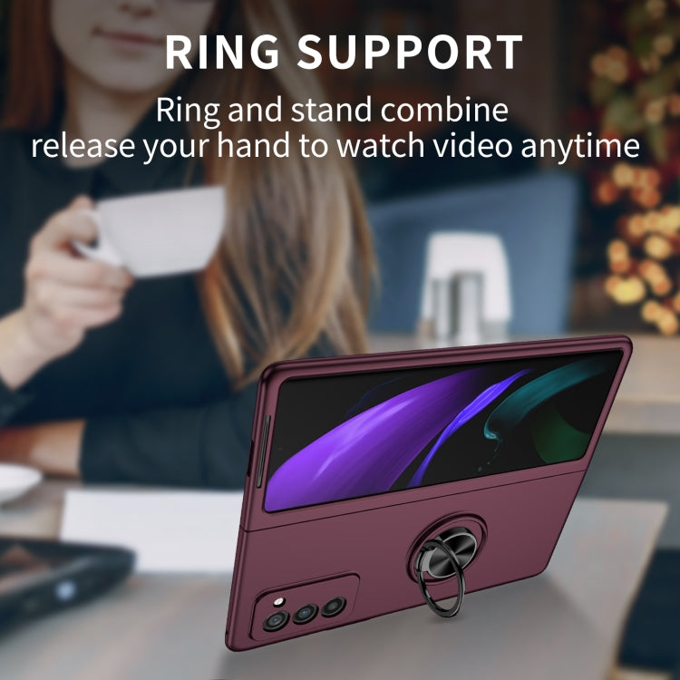 For Samsung Galaxy Z Fold2 5G Armor Ring Holder Phone Case(Wine Red) - Galaxy Phone Cases by PMC TechLife | Online Shopping South Africa | PMC TechLife