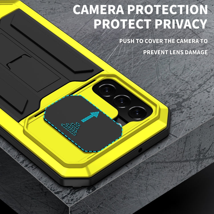 For Samsung Galaxy S22 5G R-JUST Sliding Camera Metal + Silicone Holder Phone Case(Yellow) - Galaxy S22 5G Cases by R-JUST | Online Shopping South Africa | PMC Jewellery | Buy Now Pay Later Mobicred