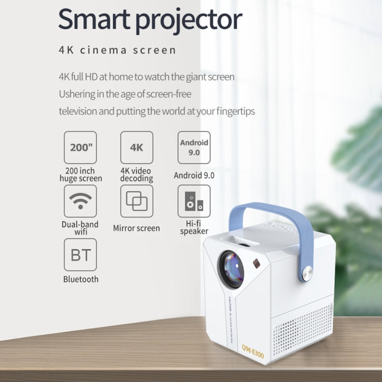 Q96 E300 Intelligent Portable HD 4K Projector, EU Plug, Specification: Phone Screen Version(White) - Mini Projector by PMC Jewellery | Online Shopping South Africa | PMC Jewellery | Buy Now Pay Later Mobicred