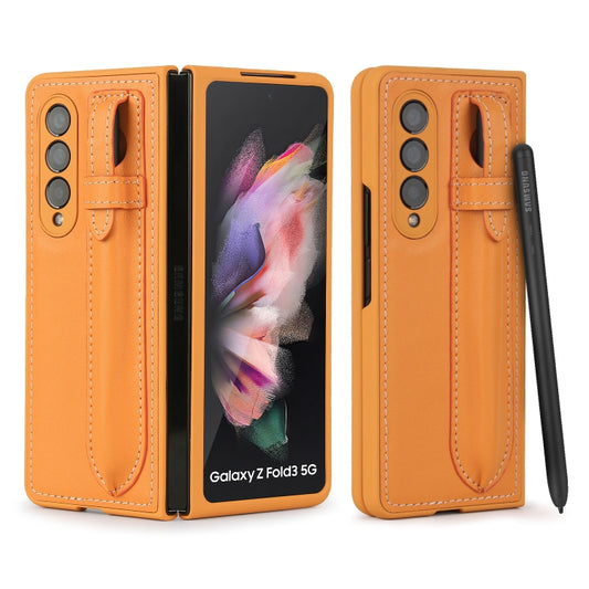 For Samsung Galaxy Z Fold3 5G Top Layer Leather Back Cover Folding Leather Phone Case(Yellow) - Galaxy Phone Cases by PMC Jewellery | Online Shopping South Africa | PMC Jewellery