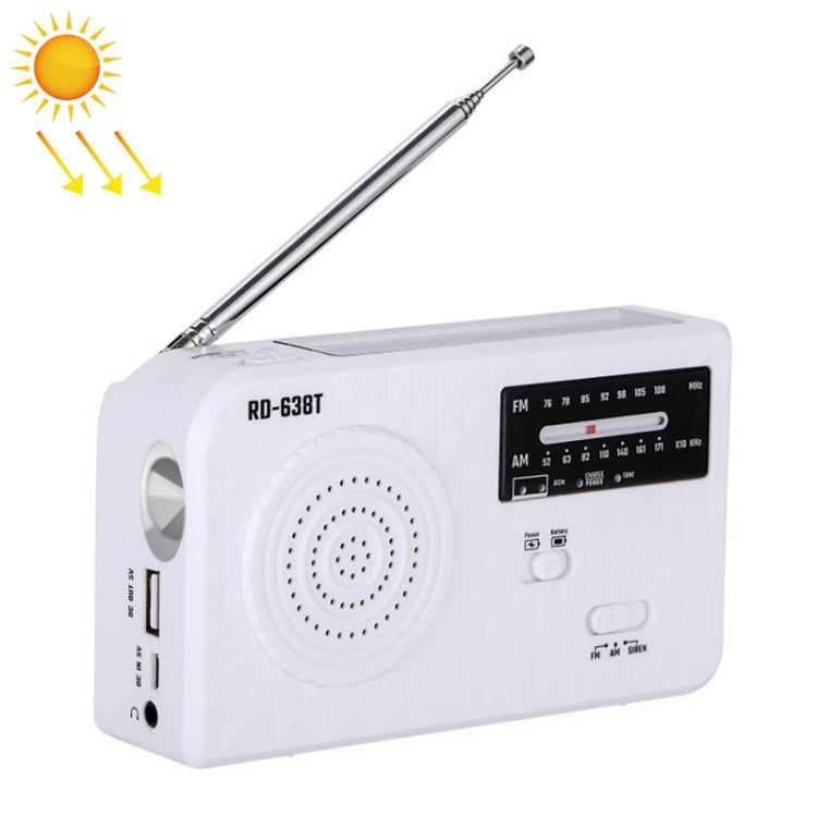 RD-638T Two-band Solar Powered AM / FM Radio Player Flashlight with Dynamo Function(White) - Radio Player by PMC Jewellery | Online Shopping South Africa | PMC Jewellery | Buy Now Pay Later Mobicred