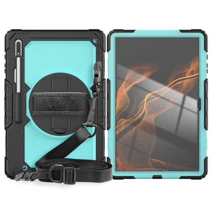 For Samsung Galaxy Tab S10 Ultra / S9 Ultra / S8 Ultra Silicone + PC Tablet Case with Shoulder Strap(Black+Light Blue) - Tab S10 Ultra Cases by PMC Jewellery | Online Shopping South Africa | PMC Jewellery | Buy Now Pay Later Mobicred