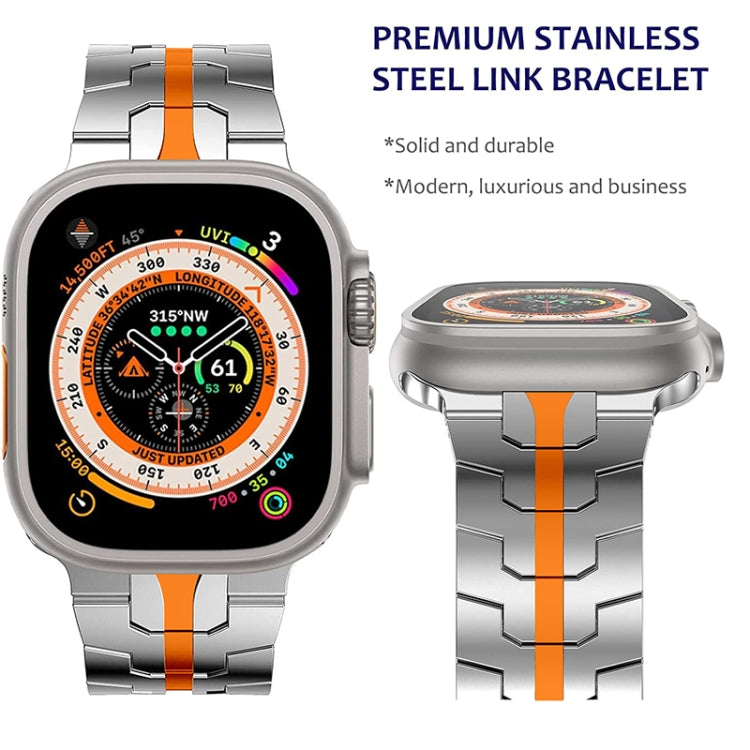 Steel Watch Band For Apple Watch Ultra 49mm&Watch Ultra 2 49mm / Series 9&8&7 45mm / SE 3&SE 2&6&SE&5&4 44mm / 3&2&1 42mm(Silver Orange) - Watch Bands by PMC Jewellery | Online Shopping South Africa | PMC Jewellery