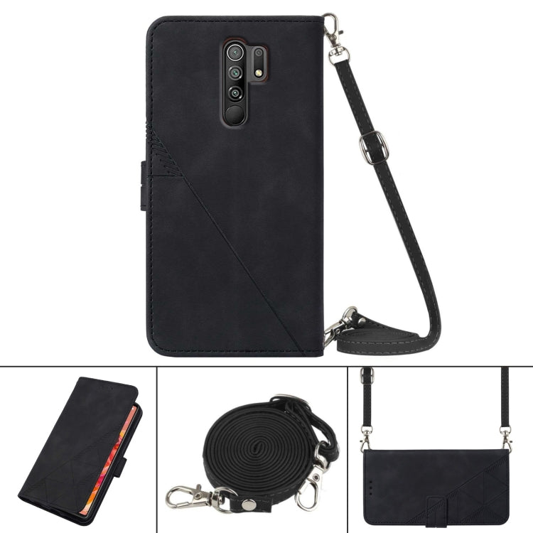 For Xiaomi Redmi 9 / 9 Power / Poco M2 Crossbody 3D Embossed Flip Leather Phone Case(Black) - Xiaomi Cases by PMC Jewellery | Online Shopping South Africa | PMC Jewellery