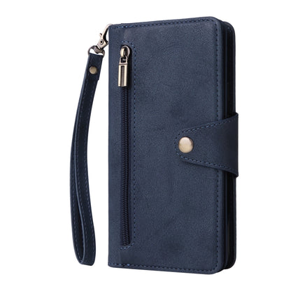 For Google Pixel 3A Rivet Buckle 9 Cards Three Fold Leather Phone Case(Blue) - Google Cases by PMC Jewellery | Online Shopping South Africa | PMC Jewellery | Buy Now Pay Later Mobicred