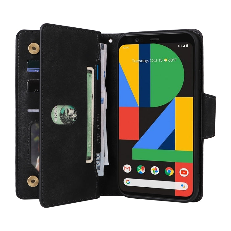 For Google Pixel 4 Rivet Buckle 9 Cards Three Fold Leather Phone Case(Black) - Google Cases by PMC TechLife | Online Shopping South Africa | PMC TechLife | Buy Now Pay Later Mobicred