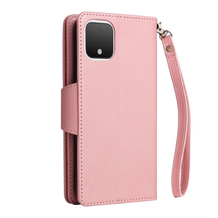 For Google Pixel 4 Rivet Buckle 9 Cards Three Fold Leather Phone Case(Rose Gold) - Google Cases by PMC Jewellery | Online Shopping South Africa | PMC Jewellery | Buy Now Pay Later Mobicred