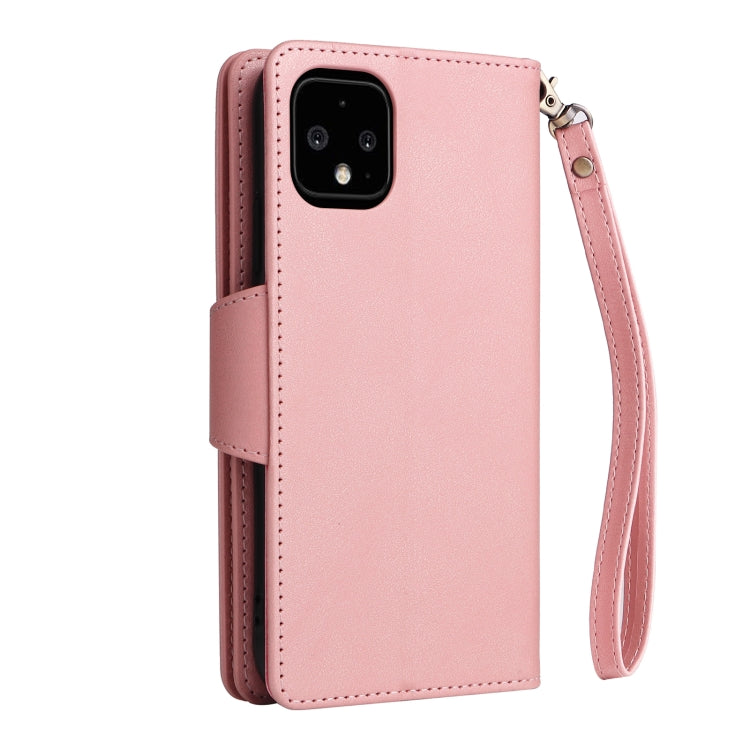 For Google Pixel 4 XL Rivet Buckle 9 Cards Three Fold Leather Phone Case(Rose Gold) - Google Cases by PMC Jewellery | Online Shopping South Africa | PMC Jewellery | Buy Now Pay Later Mobicred