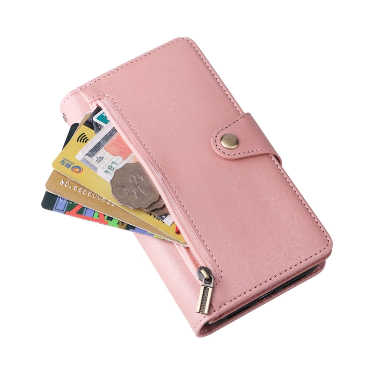 For Google Pixel 4 XL Rivet Buckle 9 Cards Three Fold Leather Phone Case(Rose Gold) - Google Cases by PMC TechLife | Online Shopping South Africa | PMC TechLife | Buy Now Pay Later Mobicred