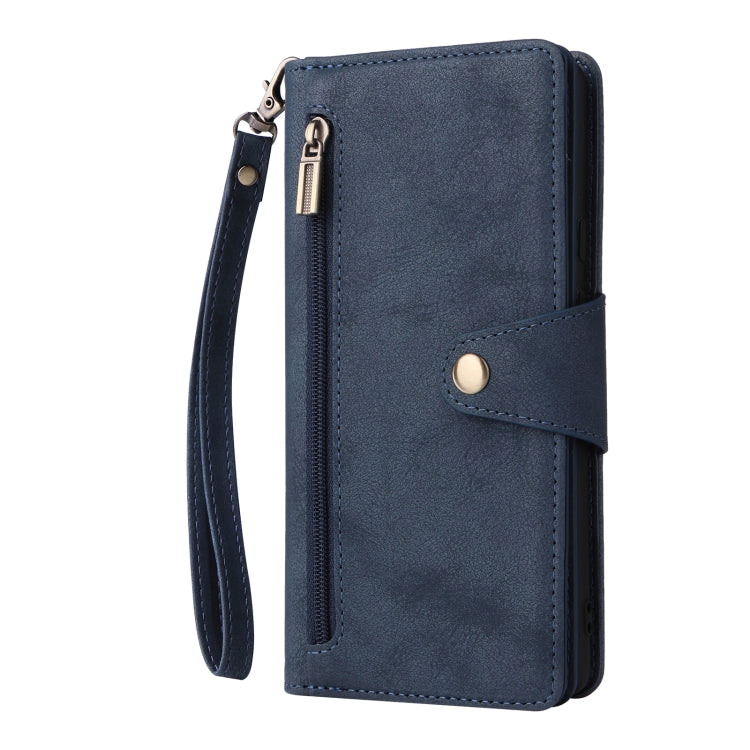 For Google Pixel 6 Pro Rivet Buckle 9 Cards Three Fold Leather Phone Case(Blue) - Google Cases by PMC TechLife | Online Shopping South Africa | PMC TechLife | Buy Now Pay Later Mobicred
