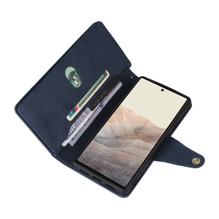 For Google Pixel 6 Pro Rivet Buckle 9 Cards Three Fold Leather Phone Case(Blue) - Google Cases by PMC TechLife | Online Shopping South Africa | PMC TechLife | Buy Now Pay Later Mobicred