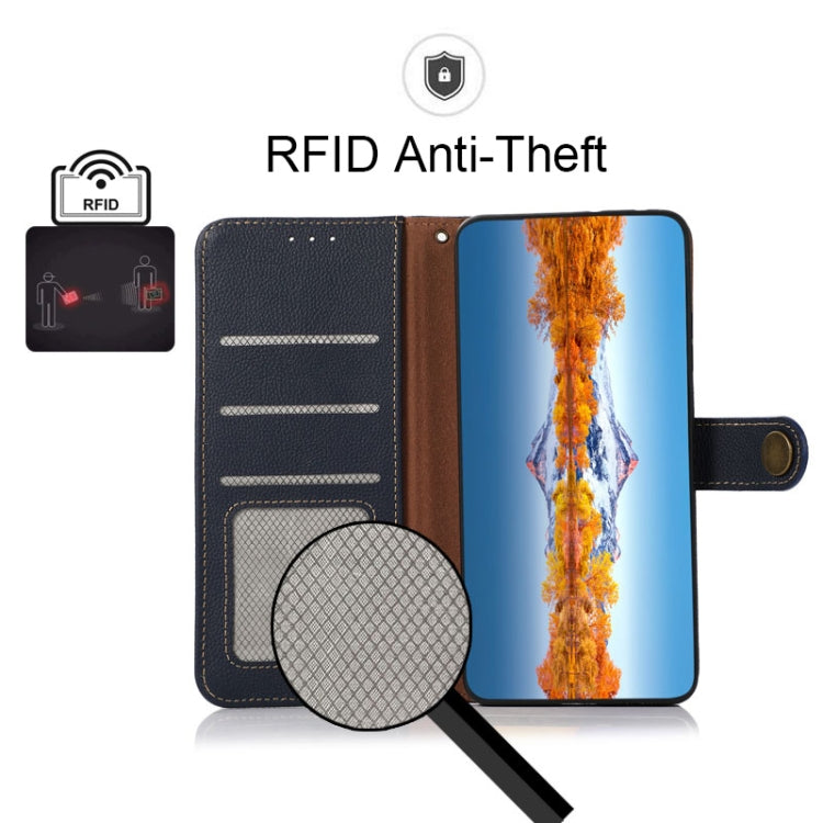 For Sony Xperia Ace III KHAZNEH Custer Genuine Leather RFID Phone Case(Blue) - Sony Cases by PMC TechLife | Online Shopping South Africa | PMC TechLife | Buy Now Pay Later Mobicred