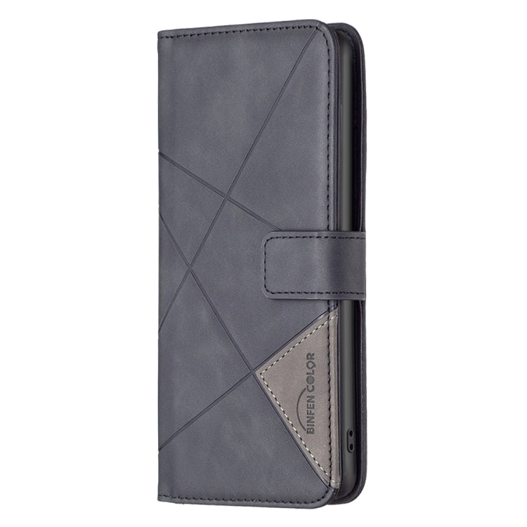 For OPPO Reno7 5G Global BF05 Magnetic Buckle Rhombus Texture Leather Phone Case(Black) - OPPO Cases by PMC TechLife | Online Shopping South Africa | PMC TechLife | Buy Now Pay Later Mobicred