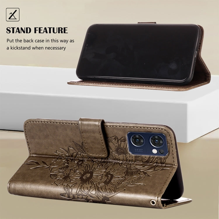 For OPPO Reno7 5G Global/Find X5 Lite Embossed Butterfly Leather Phone Case(Grey) - OPPO Cases by PMC Jewellery | Online Shopping South Africa | PMC Jewellery | Buy Now Pay Later Mobicred