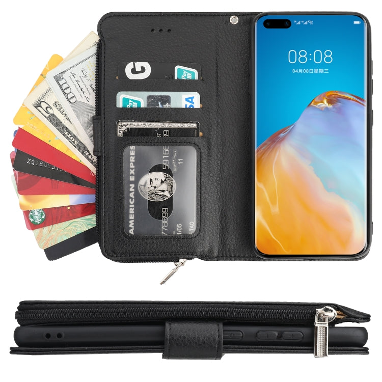 For Huawei P40 Microfiber Zipper Horizontal Flip Leather Case(Black) - free shipping - PMC TechLife - Order now!