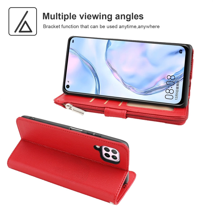 For Huawei P40 Lite / nova 6 SE Microfiber Zipper Horizontal Flip Leather Case(Red) - Huawei Cases by PMC TechLife | Online Shopping South Africa | PMC TechLife | Buy Now Pay Later Mobicred