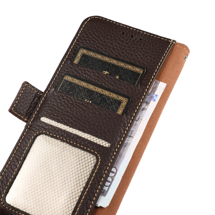 For Nokia C21 Plus KHAZNEH Side-Magnetic Litchi Genuine Leather RFID Phone Case(Brown) - Nokia Cases by PMC TechLife | Online Shopping South Africa | PMC TechLife | Buy Now Pay Later Mobicred