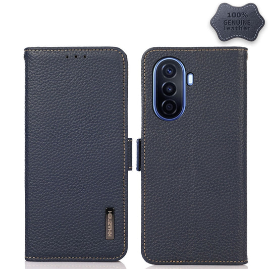 For Huawei nova Y70 Plus KHAZNEH Side-Magnetic Litchi Genuine Leather RFID Phone Case(Blue) - Huawei Cases by PMC Jewellery | Online Shopping South Africa | PMC Jewellery | Buy Now Pay Later Mobicred