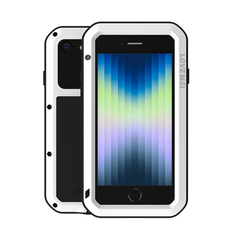 For iPhone SE 2022 / SE 2020 / 8 / 7 LOVE MEI Metal Shockproof Life Waterproof Dustproof Protective Phone Case with Glass(White) - iPhone SE 2022 / 2020 / 8 / 7 Cases by LOVE MEI | Online Shopping South Africa | PMC Jewellery | Buy Now Pay Later Mobicred