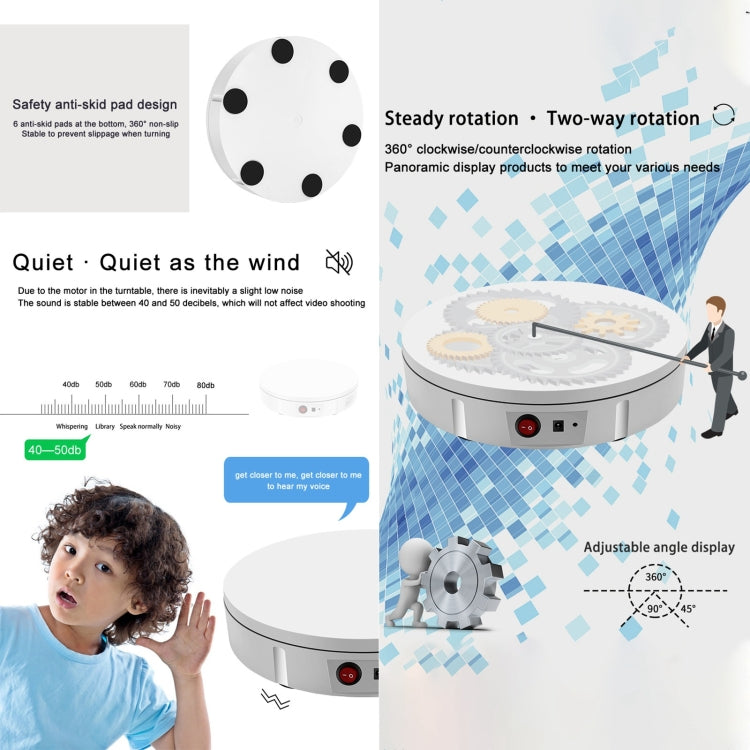 22cm Charging Rotating Display Stand Video Shooting Turntable, Load: 50kg, Power Plug:UK Plug(White) - free shipping - PMC TechLife - Order now!