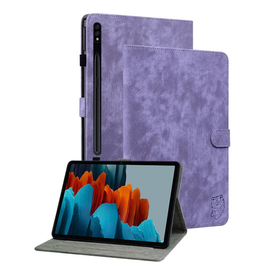 For Samsung Galaxy Tab S9 Tiger Pattern Flip Leather Tablet Case(Purple) - Galaxy Tab S9 Cases by PMC Jewellery | Online Shopping South Africa | PMC Jewellery | Buy Now Pay Later Mobicred