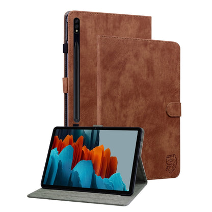 For Samsung Galaxy Tab S9+ Tiger Pattern Flip Leather Tablet Case(Brown) - Galaxy Tab S9+ Cases by PMC Jewellery | Online Shopping South Africa | PMC Jewellery | Buy Now Pay Later Mobicred