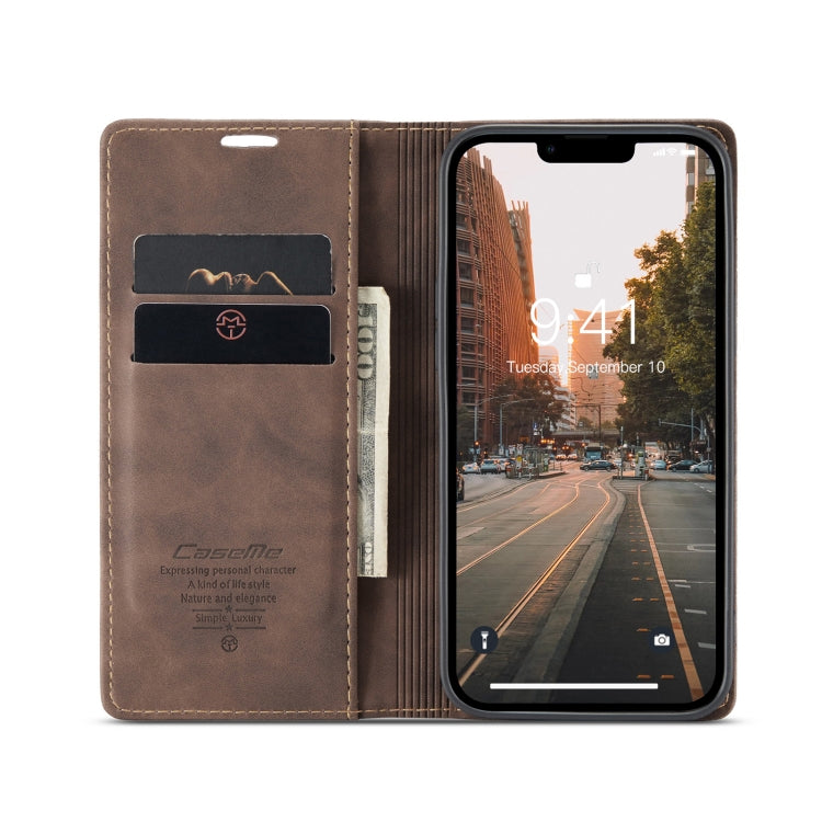 For iPhone 14 CaseMe-013 Multifunctional Retro Frosted Leather Phone Case (Coffee) - iPhone 14 Cases by CaseMe | Online Shopping South Africa | PMC Jewellery | Buy Now Pay Later Mobicred