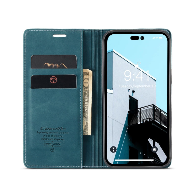 For iPhone 14 Pro CaseMe-013 Multifunctional Retro Frosted Leather Phone Case(Blue) - iPhone 14 Pro Cases by CaseMe | Online Shopping South Africa | PMC Jewellery | Buy Now Pay Later Mobicred