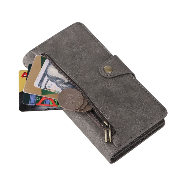 For Google Pixel 6a Rivet Buckle 9 Cards Three Fold Leather Phone Case(Grey) - Google Cases by PMC Jewellery | Online Shopping South Africa | PMC Jewellery | Buy Now Pay Later Mobicred