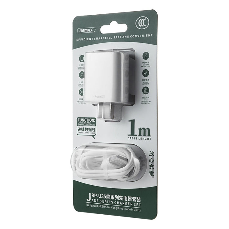 REMAX RP-U35 Jane Series 2.1A Dual USB Port Fast Charger Set, Cable:8 Pin(EU Plug) - USB Charger by REMAX | Online Shopping South Africa | PMC Jewellery | Buy Now Pay Later Mobicred