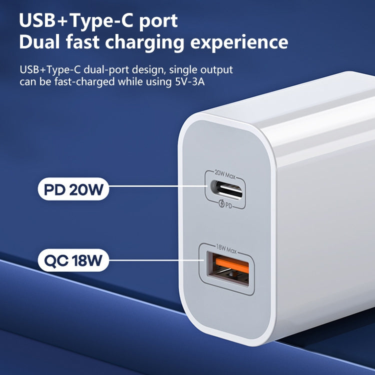 REMAX RP-U68 20W USB+USB-C/Type-C Dual Interface Fast Charger Set, Specification:EU Plug(White) - free shipping - PMC Jewellery - Order now!