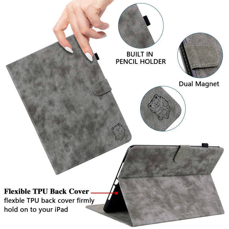 For Nokia T10 Tiger Pattern PU Tablet Case(Grey) - Nokia by PMC TechLife | Online Shopping South Africa | PMC TechLife | Buy Now Pay Later Mobicred