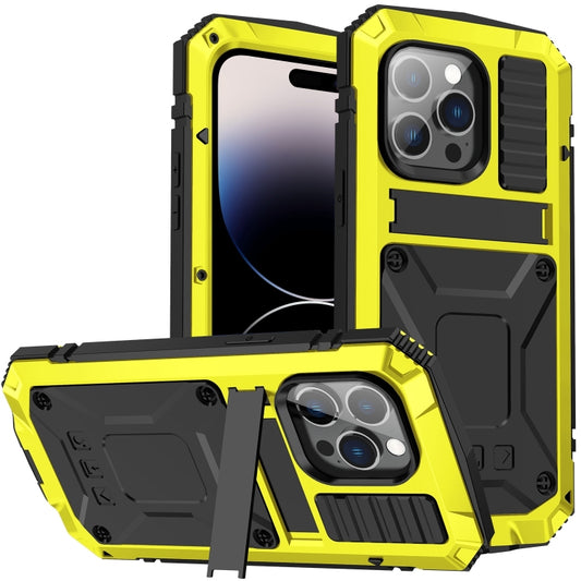 For iPhone 14 Pro R-JUST Shockproof Waterproof Dust-proof Case with Holder(Yellow) - iPhone 14 Pro Cases by R-JUST | Online Shopping South Africa | PMC Jewellery